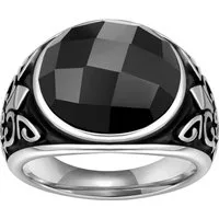 Karisma Fingerring Männer Edestahl 316L Bourbonische Lilie Herrenring, - Schwarzer Stein - RHC104