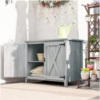 Outsunny Gerätehaus wetterfest, mit Tür, Faltdach, Ablagen, BxT: 110x60 cm, (Gartenschrank aus Holz, 1 St., Geräteschuppen), für Garten Terrasse Hinterhof, Hellgrau