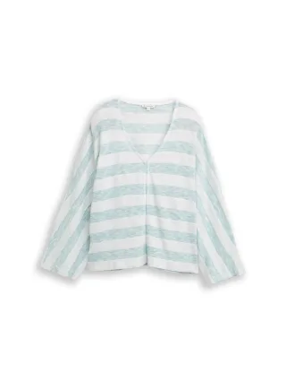 Tom Tailor - Cardigan mit V-Ausschnitt und Streifenmuster white mint stripe - Gr. - L
