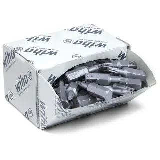Wiha Bit Set Standard 25 mm TORX (T10) 50-teilges Set 1/4 zoll C6,3 in Großpackung - 08065