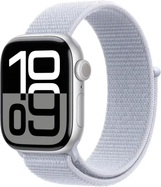 Apple Watch Series 10 [GPS + Cellular inkl. Sport Loop blaue Wolke] 42mm Aluminiumgehäuse silber