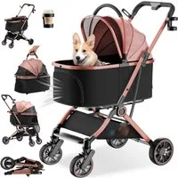 COMHOMA Hundebuggy Hundewagen klappbar bis 25KG, 4-in-1 Faltbar Katzenwagen, 180° verstellbaren Markise und Getränkehaltern