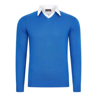 Cappuccino Italia Mock-Pullover für Herren. Der Pullover besteht aus 50% Baumwolle und 50% Polyester und hat eine normale Passform. Der Pullover hat einen Hemdkragen, der an den Pullover angenäht ist. Marke: Cappuccino ItaliaModellname: Mock Pullover