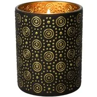 Marrakesch Orient & Mediterran Interior Windlicht Windlicht Hailey Schwarz Gold 12,5 cm Glas Kerzenhalter Deko rund edel (1 St), Handarbeit