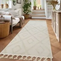 OTTO home Läufer Otilie, rechteckig, Höhe: 11 mm, dichte Qualität, Woll-Look, Boho, mit Fransen und Rauten, Scandi