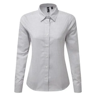 Premier Womens/Ladies Maxton Check Langarmhemd (Silber/Weiß)