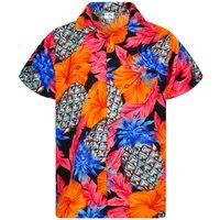 King Kameha Hawaiihemd Pineapple Hibiscus Funky Hawaii-Hemd Kurzarm Front-Tasche Unisex