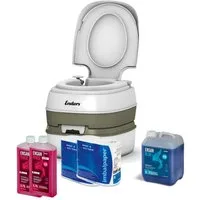 Enders® Campingtoilette Starter Set Blue XL Deluxe, (Spar-Set, inkl. 1,5L RINSE + 5L BLUE + 8 Rollen selbstaufl. Toilettenpapier), Kolbenpumpe, farbige Füllstandsanzeige, integrierte Transportrolle