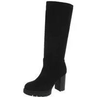Ital-Design Damen kniehoher Stiefel mit Blockabsatz und Profilsohle High-Heel-Stiefel (92002409) Blockabsatz Stiefel in Schwarz