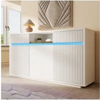 Flieks Kommode mit LED-Beleuchtung, 2 Schubladen und verstellbaren Einlegeböden (140x40x85 cm, 1 St., für Wohnzimmer/Arbeitszimmer/Flur/Schlafzimmer), Multifunktionaler Mehrzweckschrank Sideboard Küchenschrank Weiß
