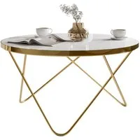 Lookway Couchtisch NORIEL mit goldfarbener Basis und Marmorplatte