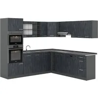 Vicco Winkelküche R-Line, Schwarz Beton/Anthrazit, 247 x 237 cm ohne Arbeitsplatte