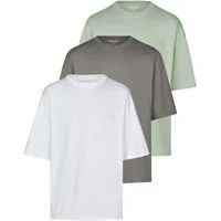 Jack & Jones T-Shirt Herren Basicshirt JJECHARGE 3er Set Pack Oversize Fit (Vorteilspack, 3-tlg) Kurzarm Tee Shirt mit Rundhalsausschnitt aus 100% Baumwolle