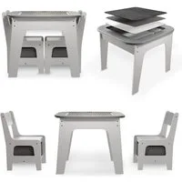 Juskys Kindersitzgruppe Milou, Set mit 2 Stühlen & 1 Tisch, Holz Spieltisch, Stauraum & Wendeplatten