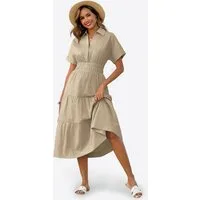Imily Bela Maxikleid Damen Gerüschtes Fließendes Hemdkleid (Packung, 1-tlg., 1per-Pack) mit Taschen