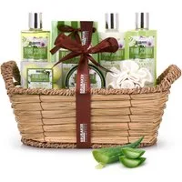 BRUBAKER Pflege-Geschenkset Dusch- und Badeset mit Aloe Vera Duft, 11-tlg., Damen Geschenk Set im Flechtkorb, Frauen Pflegeset, Beauty Geschenkset