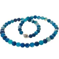 Bella Carina Perlenkette Kette mit Achat Perlen blau marmoriert, Achat blau