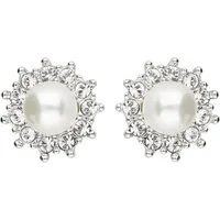 LÖB Paar Ohrstecker Ohrstecker Rund Perlen Zirkonia Steine Ohrringe Tropfen Silber Weiß (Geschenke für Frauen Damen Beste Freundin Mutter Mama Ehefrau Oma sie zum Geburtstag Schmuck Sommer, Inkl. Schmuckbox), Perlenohrringe Strass Glitzer Brautschmuc