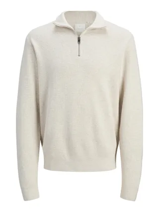 JACK&JONES - JJMILANO STITCH KNIT HALF ZIP SN Cloud Dancer - Gr. - L