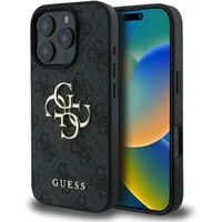 Guess Handyhülle iPhone 16 Pro Max Kunstleder grau Big Logo goldfarbig 6,9 Zoll, Kantenschutz