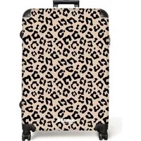 NoBoringSuitcases.com© Hartschalen-Trolley Beige mit schwarzem Pantherdruck 77 cm - 98 L, 8 Rollen, Hartschalenkoffer Groß für 30kg, Frauen Reisekoffer Trolley
