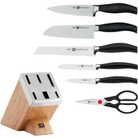 Zwilling Messerblock ***** FIVE STAR (7tlg), Selbstschärfender Messerblock, inkl. 5 Messer + Schere, Bambus
