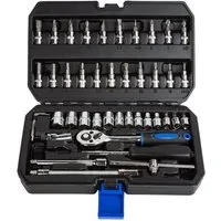 P & K Werkzeugset 46-teiliges Knarrenkasten-Set mit Knarre und Steckschlüsselsatz 1/4“, (46-tlg)