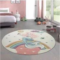 Carpetia Kinderteppich Verspieltes Motivdesign, rund, Höhe: 13 mm, pflegeleicht, strapazierfähig, handgearbeiteter Konturenschnitt