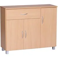 Wohnling Sideboard WL1.333 SETE Buche Schublade & Türen Kommode Anrichte Griffe (SETE Buche mit 1 Schublade & 3 Türen 90x75x30 cm), Design Kommode Anrichte Flur-Schrank mit Griffen