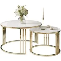 Lookway Couchtisch LORI 2in1 GLASS runder Couchtisch mit gold chrom Gestell (2er Set), Durchmesser: ⌀70 cm und ⌀50 cm