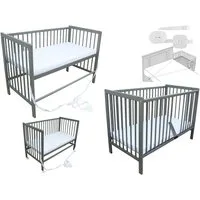 Micoland Beistellbett Kinderbett Beistellbett Babybett 120x60cm + Matratze, Gurt und Räder