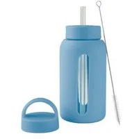 COFI 1453 Trinkflasche, aus Borosilikatglas 650 ml mit Strohhalm & Bürste