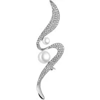 MayTree Brosche "Kobra", brilliant mit zwei Zierperlen (Stück, 1-tlg), silberfarbene Metallbrosche mit Strass-Steinen für Damen
