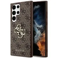 Guess Handyhülle Case Galaxy S24 Ultra braun Muster Big Logo goldfarben 6,8 Zoll, Kantenschutz
