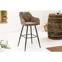 riess-ambiente Barhocker TURIN vintage taupe/schwarz – Microfaser, mit Armlehne, Ziersteppung, komfortable Polsterung mit Fußablage – ideal für Bar oder Küchentheke