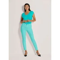 MADELEINE Gerade Jeans Mid Waist Skinny-Hose mit Fransen Fransenhose in schmale Silhouette, Five-Pocket-Stil