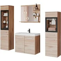 welltime Badmöbel-Set MADRIT, (Komplett-Set, 5-St., mit Waschbecken), Waschtisch inkl. Waschbecken, Badschrank, Hochschrank, Spiegel