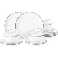 Seltmann Weiden Teeservice Geschirr-Set Lido Black Line (18-tlg), 6 Personen, Porzellan, Tassen, Untertassen, Teller 18 Teile, für 6 Personen, Made in Germany