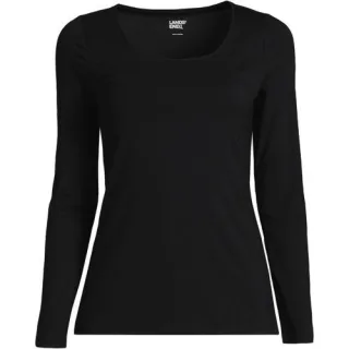 Baumwolle/Modal-Shirt mit Ballett-Ausschnitt für Damen in Petite-Größe, Damen, size: petite, Schwarz, Baumwolle Modal, by Lands' End