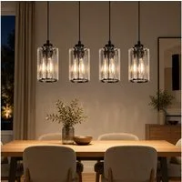 Nettlife Pendelleuchte Kristall Esstisch Schwarz Modern 1/3/4 Flammig E27 Hängeleuchte, LED wechselbar, Esszimmerlampe für Wohnzimmer Schlafzimmer Küche