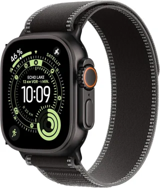 Apple Watch Ultra 3 [GPS + Cellular inkl. Trail Loop S/M schwarz/kohlegrau] 49mm Titangehäuse schwarz
