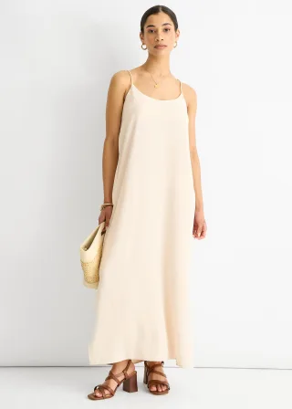 Beigefarbenes Riemchen-Kreuzrücken-Airflow-Kleid in Übergröße