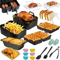 MECO Küchenmaschinen Zubehör-Set 20tlg Heißluftfritteuse, Zubehör für Ninja Dual Zone AF400EU/AF300EU/AF451EU 7,6-9,5L, Silikonformen, MuffinförmchenBackformen, Grillrost, Airfryer Zubehör