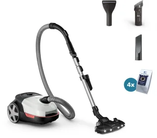 Philips Bodenstaubsauger "XD6122/12 6000 Serie, der Allrounder mit HEPA-Allergiefilter" 900 W mit Beutel 4 l Fassungsvermögen und TriActive+ LED-Düse; Arktic-weiß glänzend