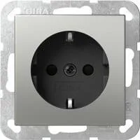 Schutzkontaktsteckdose Typ F 16 Ampere 250 Volt mit Steckklemme und Funktionsbeleuchtung edelstahl, Retail
