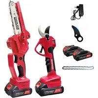 BBWL Akku-Kettensäge Elektrokettensäge Set mit Gartenschere 300W bürstenloser Motor, hohe Schnittleistung leise langlebig ergonomisch