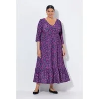 Ulla Popken Jerseykleid Jerseykleid Blüten A-Linie V-Ausschnitt 3/4-Arm