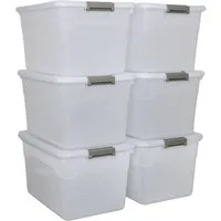 PROREGAL® Aufbewahrungsbox mit Deckel 30-60 Liter Kunststoff Transparent Stapelbar (6 St)