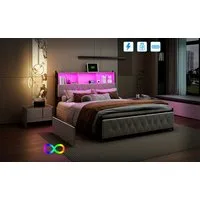 PXloue Polsterbett Metallbett Stauraumbett 180x200 (Inklusive USB-Typ-C-Ladeanschluss), LED Doppelbett, mit Bettrahmen und 4 Schubladen, Samt, 180x200cm