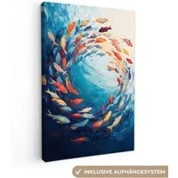 OneMillionCanvasses® Leinwandbild Meer - Fische - Bunt - Dynamisch, Fotodruck (1 St), Leinwand Canvas Wandbild, Wanddekoration 20x30 cm